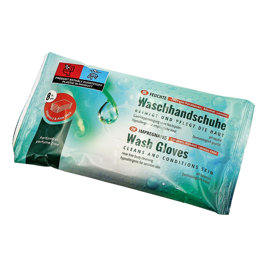 [MEG 199090] Einmal-Waschhandschuhe, feucht 15 x 22 cm (8 Stck.)