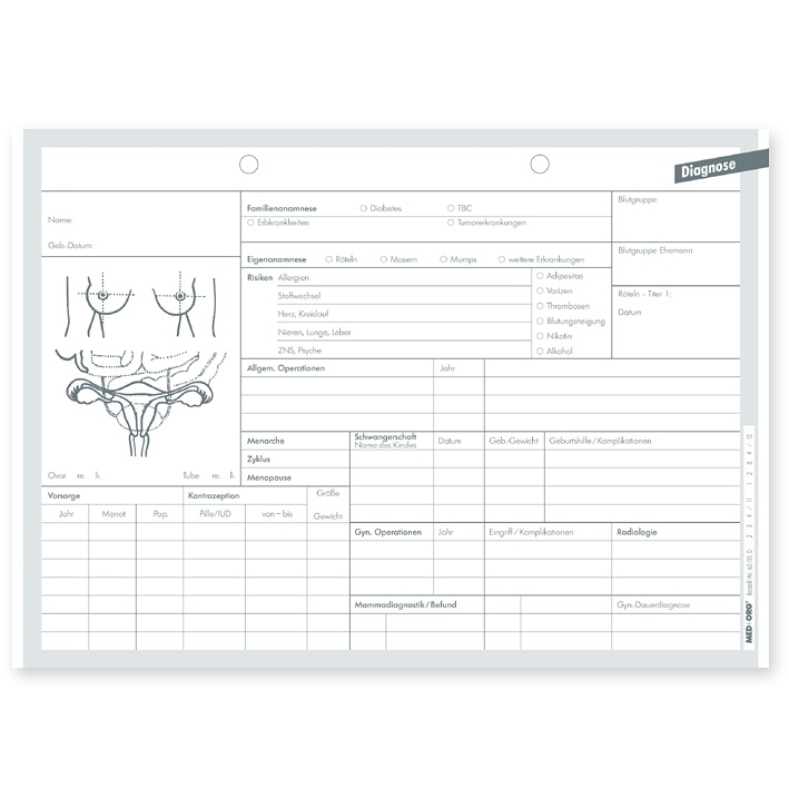 Diagnosekarten DIN A5 quer Typ Gynäkologie (500 Stck.)