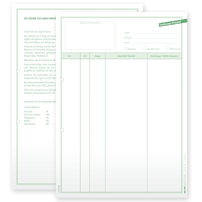 Ernährungsprotokolle DIN A4 (50 Stck.)