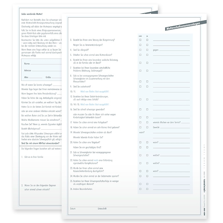 Mutterschaftsanamnesebogen DIN A4 (100 Stck.)