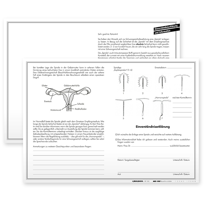 Information u. Einverständniserklärungen Typ Gynäkologie (100 Stck.)