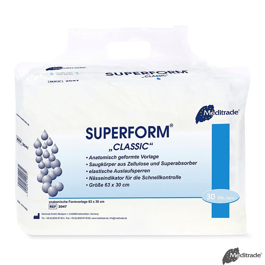 [MTR 2047] Superform Classic Inkontinenzvorlagen Blau, 63 x 30 cm (5 x 30 Stck.)