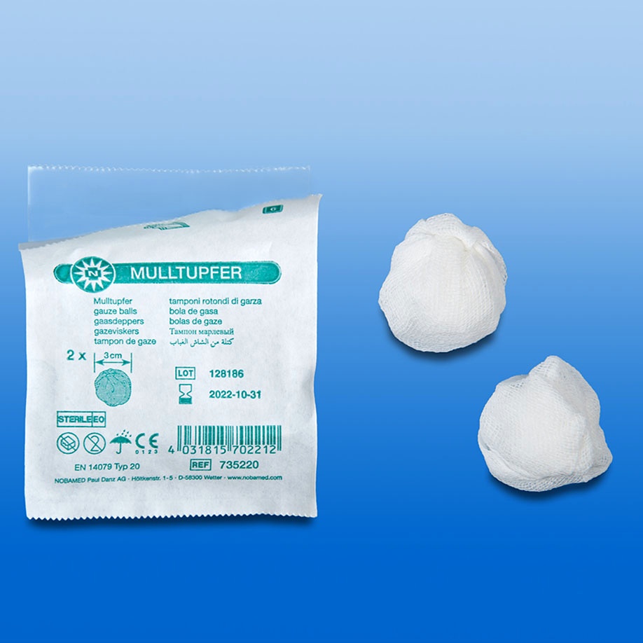 [NOB 735220] NOBA-Mulltupfer Ø 3,0 cm, steril (25 x 2 Stck.)