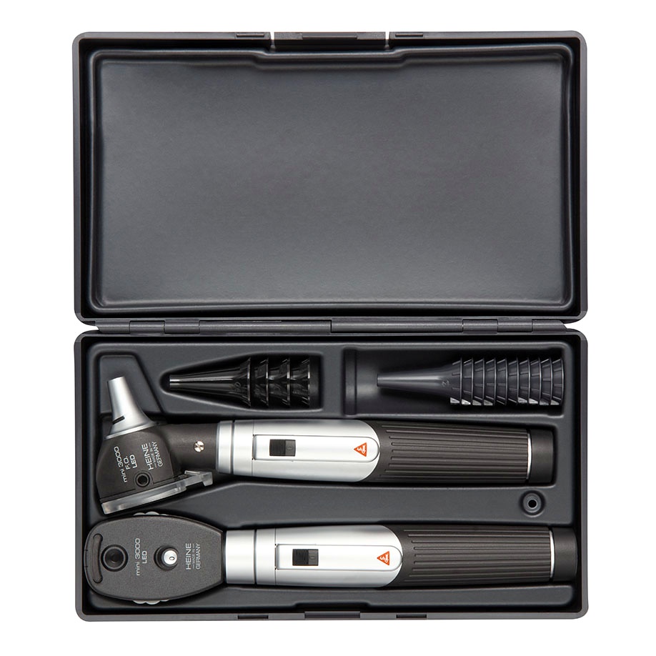 [OPT D-886.11.021] Mini 3000 LED Ophthalmoskop/F.O. Otoskop Set 2,5 V mit 2 Batteriegriffen