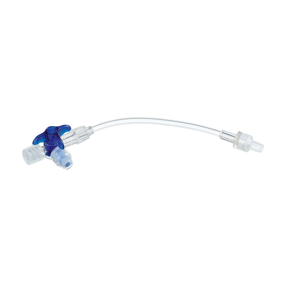 Discofix C-3 Dreiwegehahn blau steril Mit Safeflow, Verbindungsleitung 10 cm