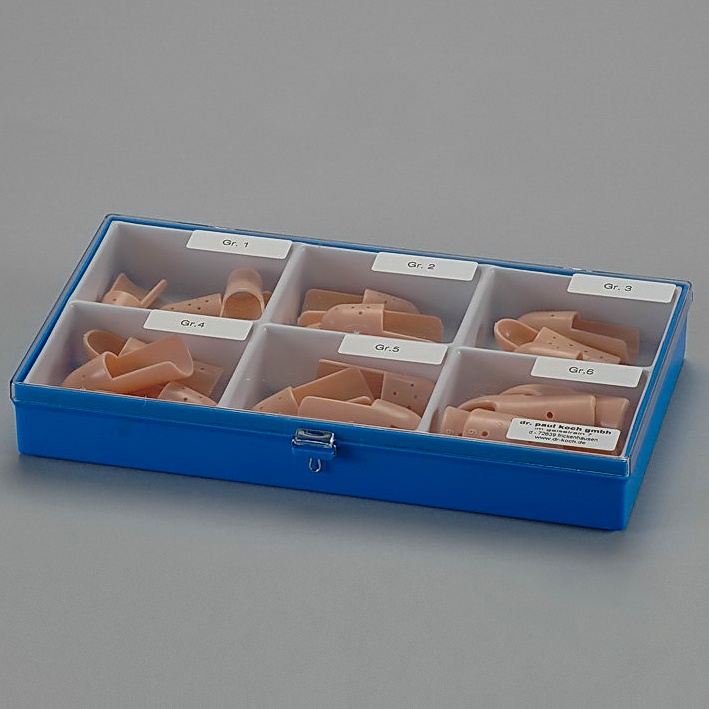 Stack-Fingerschienen hautfarben, im Etui (4 Satz Gr. 1 - 6)