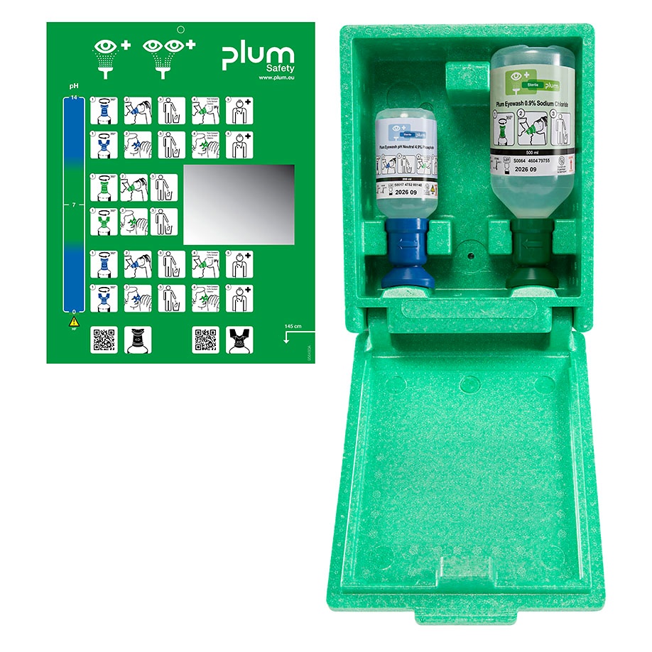 [PLU 4789] Plum Augen-Notfallstation mit 2 Flaschen In Wandbox mit separater Piktogrammtafel