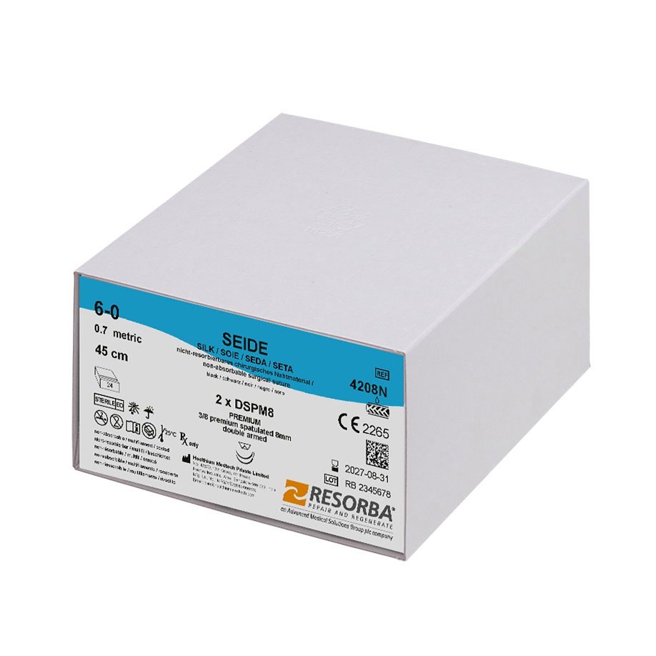 Seide DSPM 8 6/0=0,7 schwarz geflochten Nahtmaterial Fadenlänge 45 cm (24 Stck.)