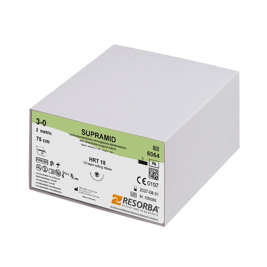 [RES 6064] SUPRAMID HRT 18 3/0=2 schwarz Nahtmaterial Fadenlänge 75 cm (36 Stck.)
