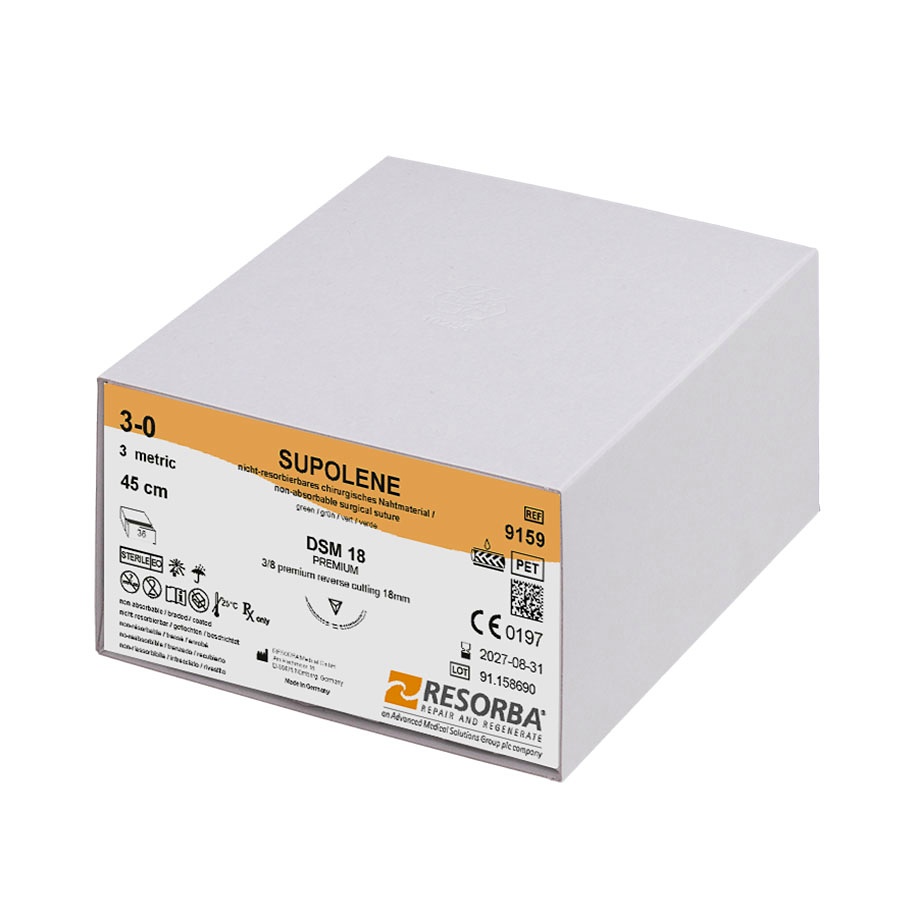 [RES 9159] SUPOLENE DSM 18 2/0=3, grün, geflochten Nahtmaterial Fadenlänge 45 cm (36 Stck.)