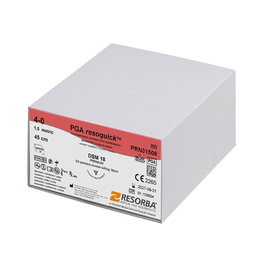 [RES PRN31509] PGA-RESOQUICK DSM 18 4/0=1,5, ungefärbt Nahtmaterial Fadenlänge 70 cm (24 Stck.)
