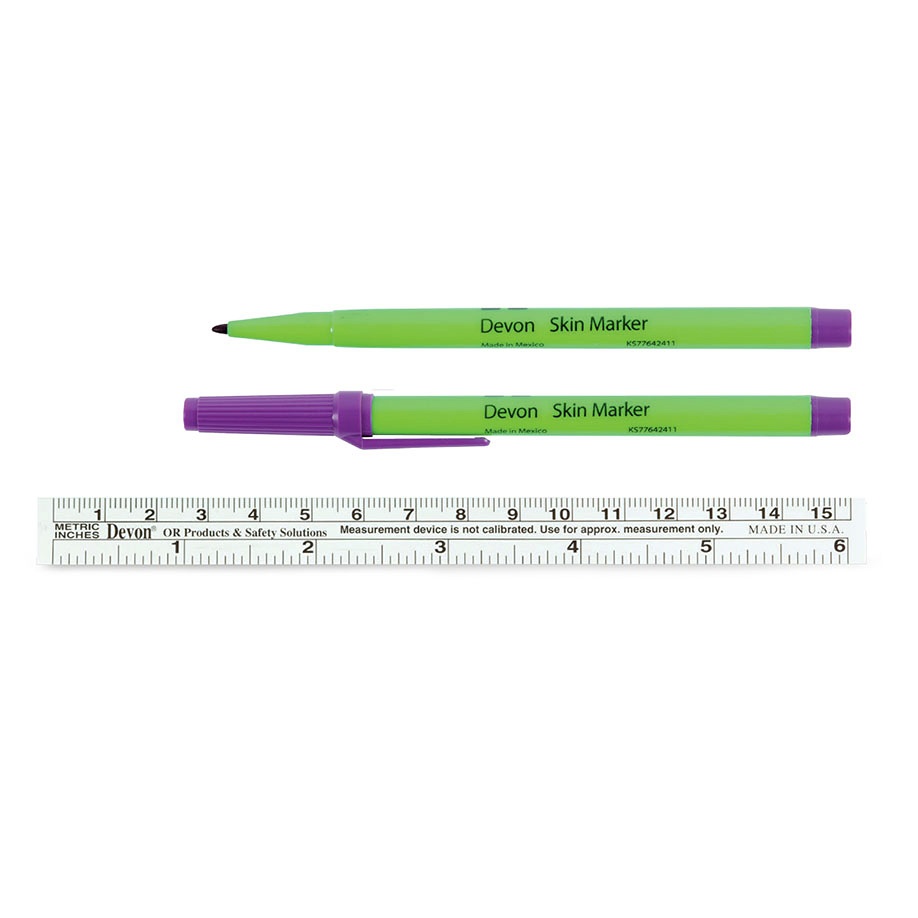 [TYC 19005-02CE] Devon chirurgische Marker, normale Spitze, mit Lineal, steril (50 Stck.)