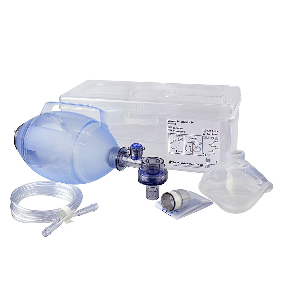 [VBM 8810190] Silikon-Beatmungsbeutel-Set Erwachsene In transparentem Koffer