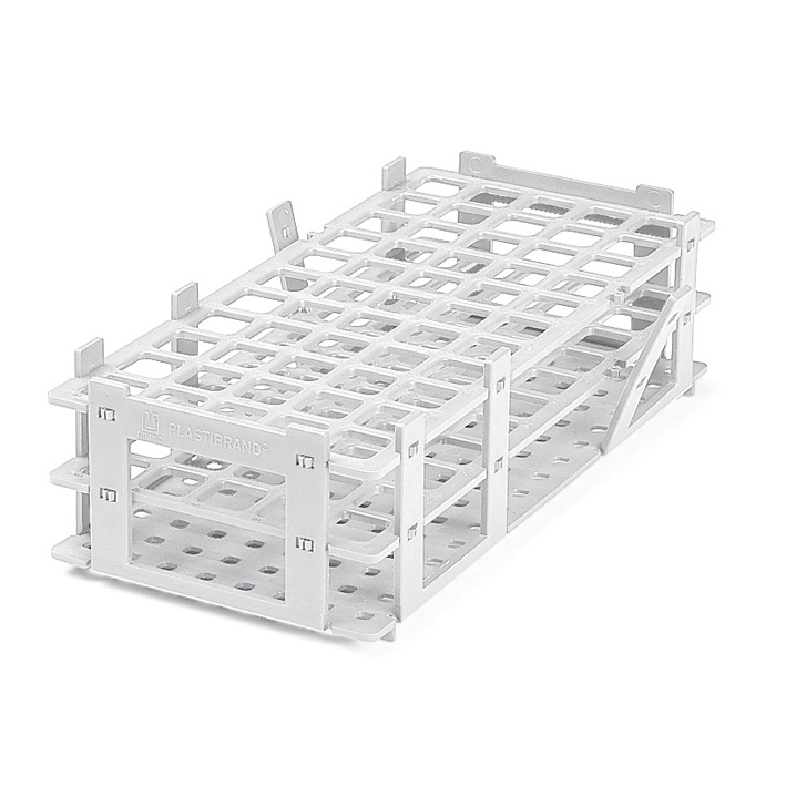 Reagenzglasgestell, PP 55 Plätze, für Gläser bis Ø 18 mm, weiß