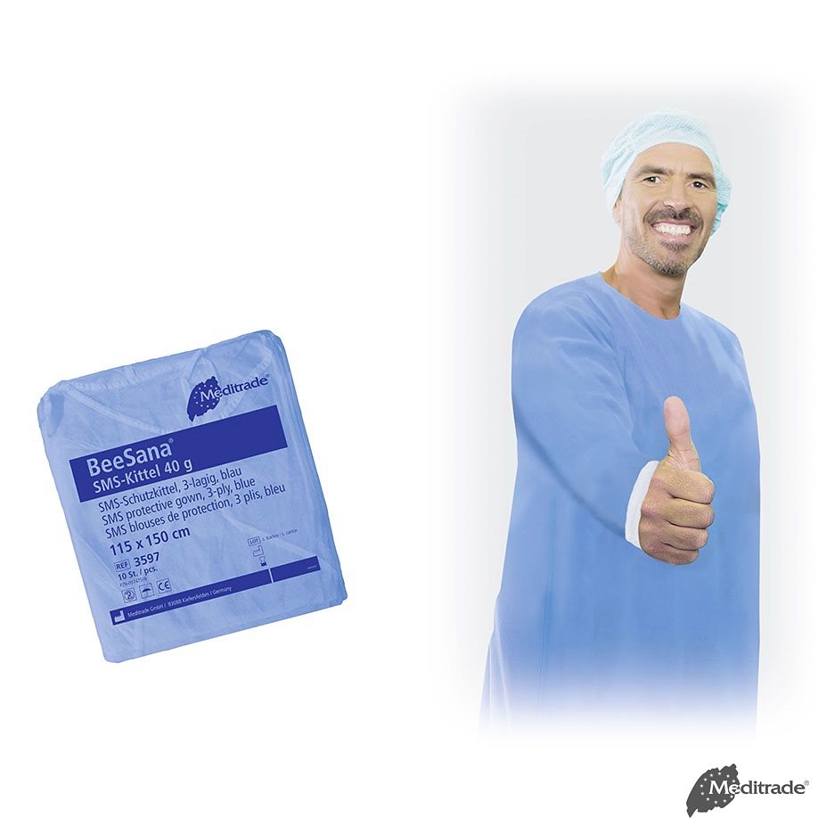 [MTR 3597] BeeSana SMS-Kittel 40 g, blau 115 x 150 cm, unsteril (5 x 10 Stck.)