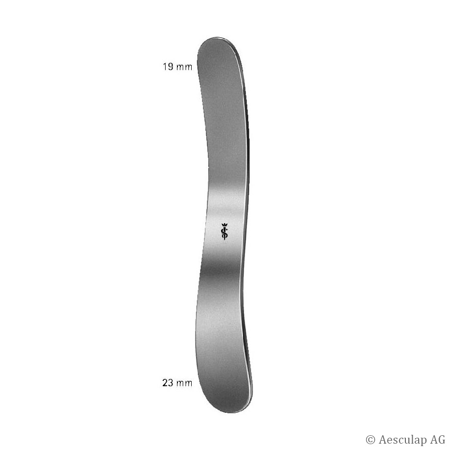 [AES OM203R] Zungenspatel, gebogen, 140 mm Doppelendig, 19 mm / 23 mm
