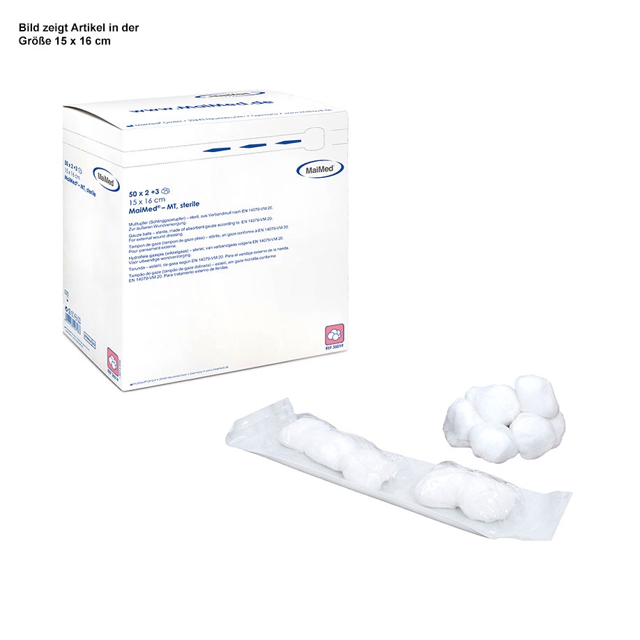 [MAI 35019] MaiMed - MT steril, Mulltupfer Gr. 2 Walnussgroß 15 x 16 cm (50 x 2+3 Stck.)