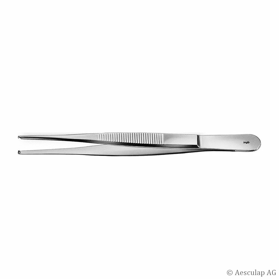 Chir. Pinzette gerade, mittel 1 x 2 Zähne, 14,5 cm