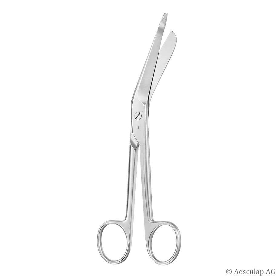 [AES BC849R] Lister Verbandschere seitwärts gewinkelt 1 Blatt mit Knopf,18 cm