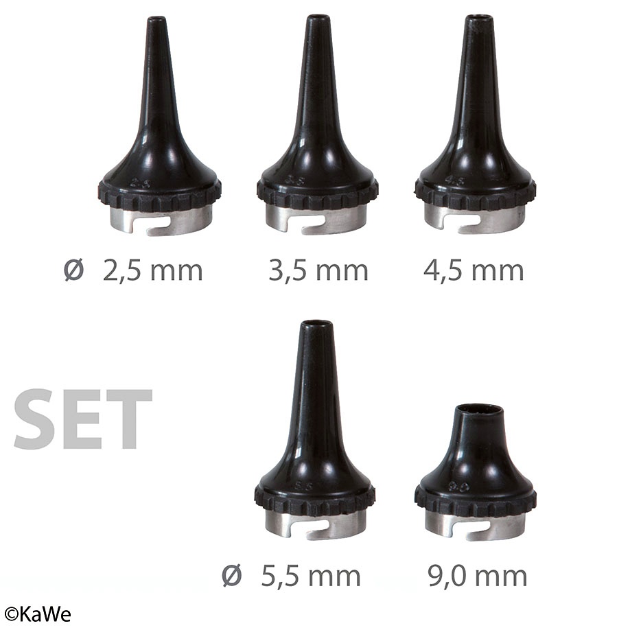 Dauer-Ohrtrichter-Set schwarz (je 1 x Ø 2,5 / 3,5 / 4,5 / 5,5 / 9,0mm)