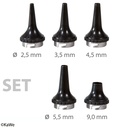 Dauer-Ohrtrichter-Set schwarz (je 1 x Ø 2,5 / 3,5 / 4,5 / 5,5 / 9,0mm)