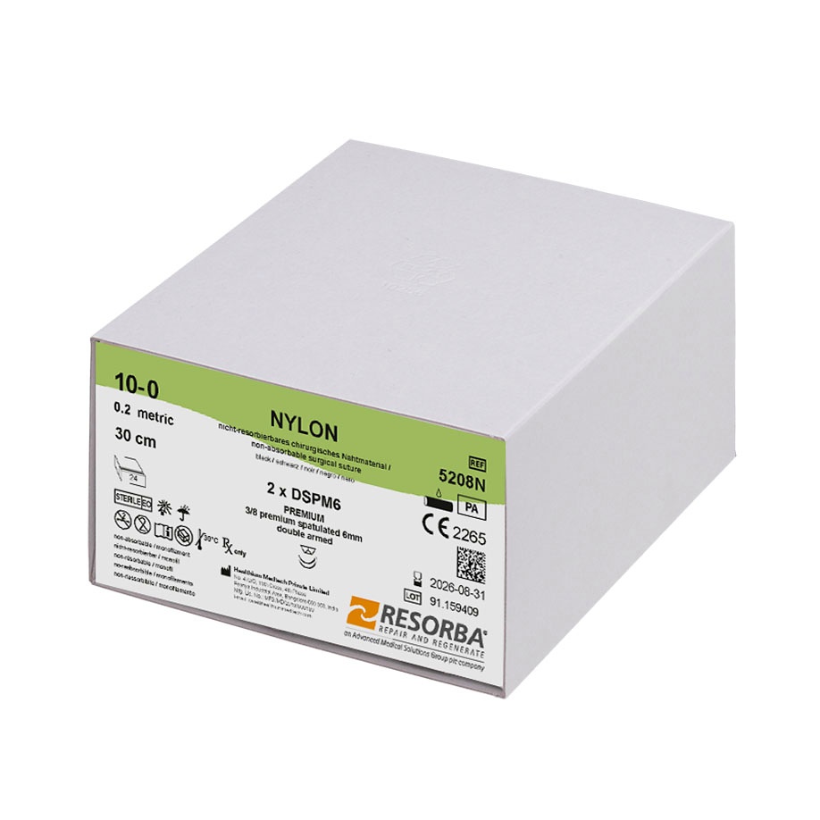 [RES 5208N] NYLON 2x DSPM 6 10/0=0.2 schwarz monofil Nahtmaterial Fadenlänge 30 cm (24 Stck.)