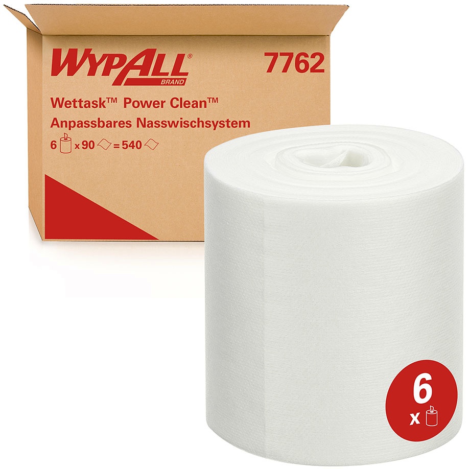 [KIM 7762] WypAll Wettask Power Clean Tücher Weiß, 30,5 x 31,8 cm (6 Rl. à 90 Bl.)