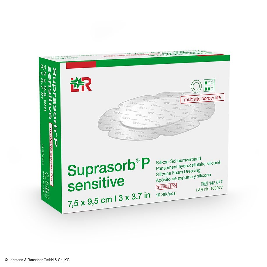 [LOH 168077] Suprasorb P sensitive multisite border Lite steril, 7,5 x 9,5 cm (10 Stck.)