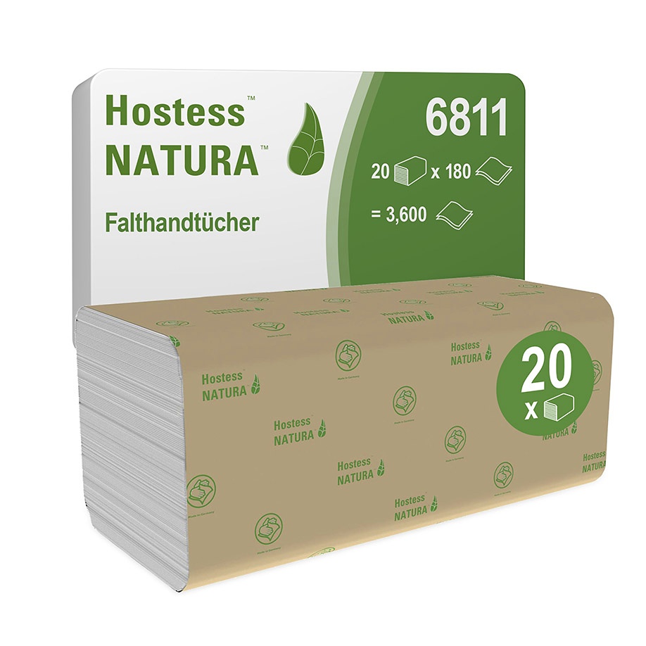 [KIM 6811] Hostess Natura Handtücher, 2-lagig Weiß, 25 x 23 cm (20 x 180 Bl.)