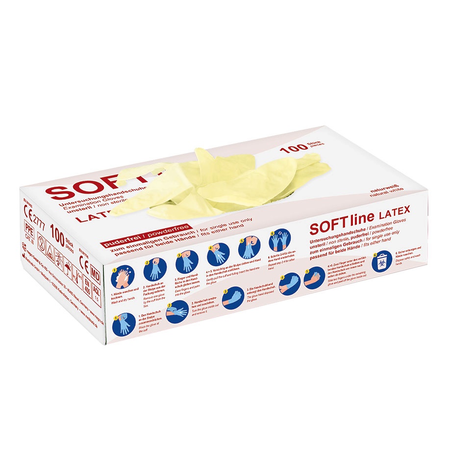 [MEG 131202] SOFT line U.-Handschuhe Gr. M Latex, unsteril, puderfrei (100 Stck.)