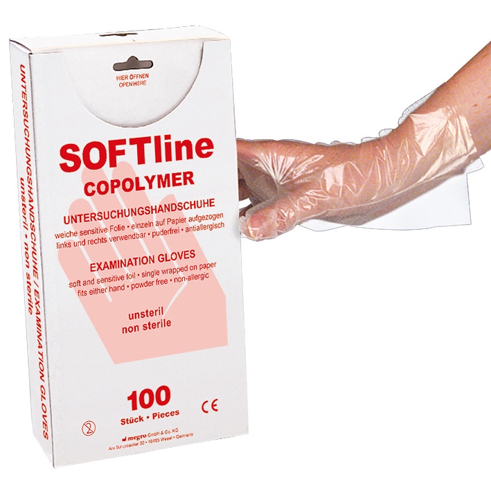 [MEG 135011] SOFT line Copolymer Handschuhe Gr. S unsteril (100 Stck.)