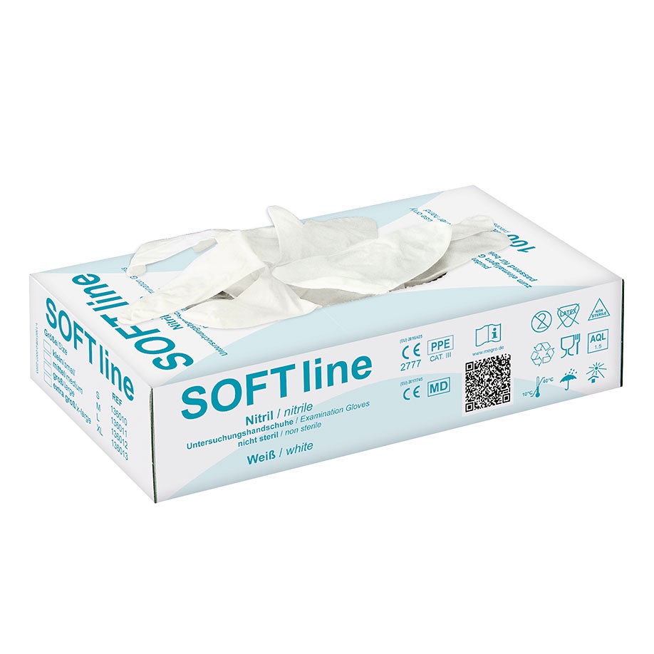 [MEG 136010] SOFT line Nitril U.-Handschuhe weiß Gr. S unsteril puderfrei (100 Stck.)