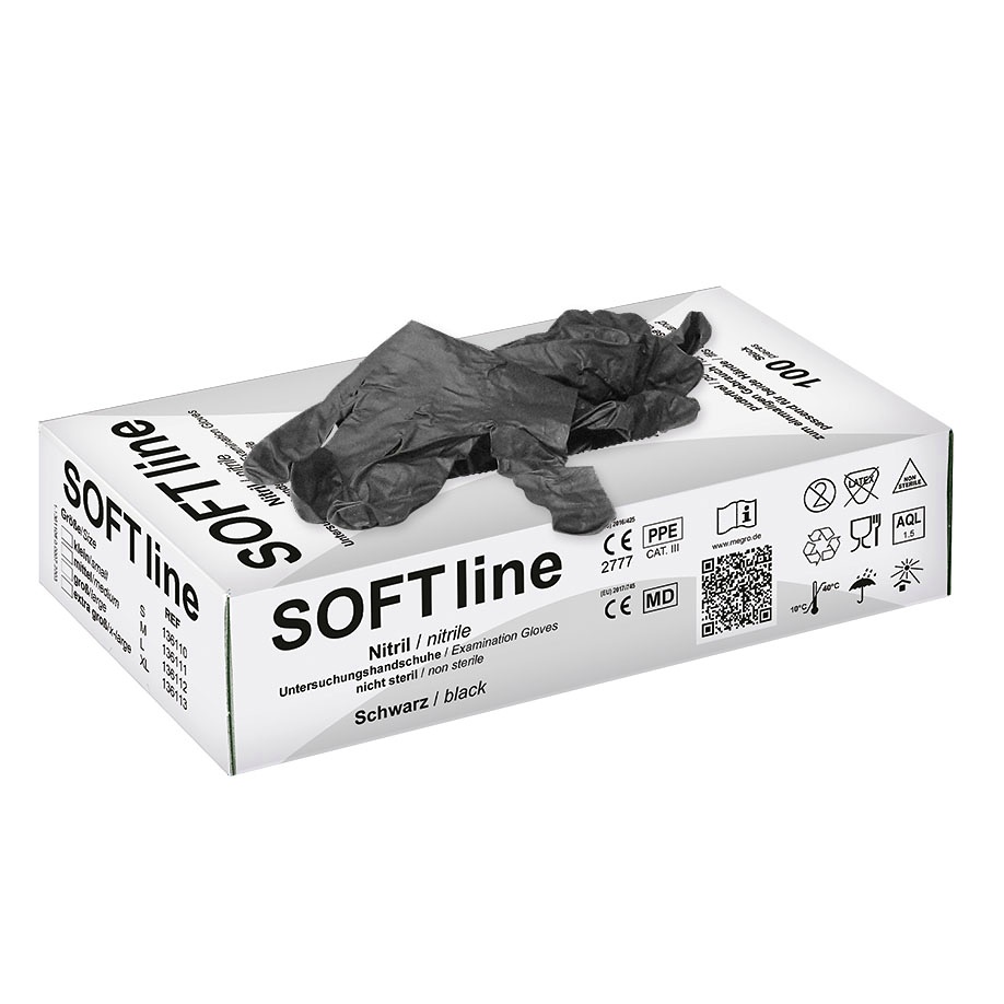 [MEG 136110] SOFT line Nitril U.-Handschuhe schwarz Gr. S unsteril puderfrei (100 Stck.)