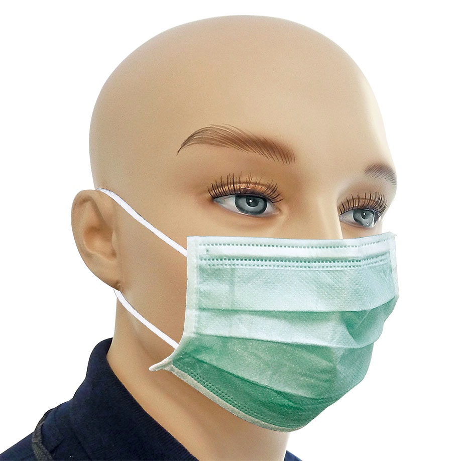 Einmal-Mundschutz grün, mit runden Latexfreien Ohrschlaufen (50 Stck.)