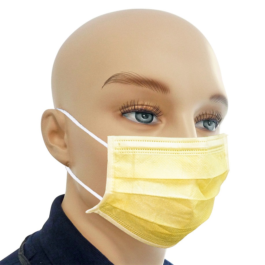 Einmal-Mundschutz gelb, mit runden Latexfreien Ohrschlaufen (50 Stck.)