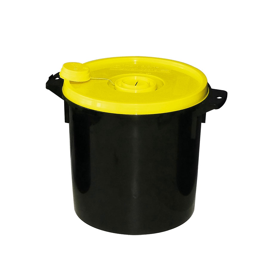 Kanülenabwurfbehälter schwarz 11,3 Ltr. Gelber Deckel