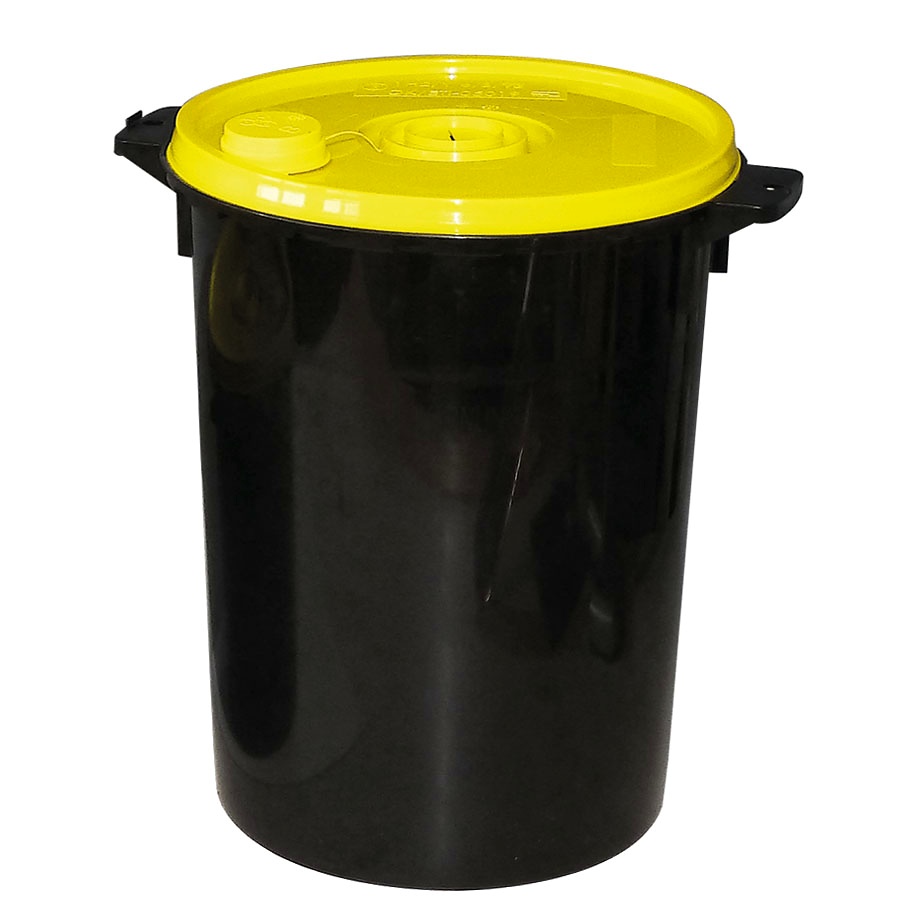 Kanülenabwurfbehälter schwarz 21,0 Ltr. Gelber Deckel