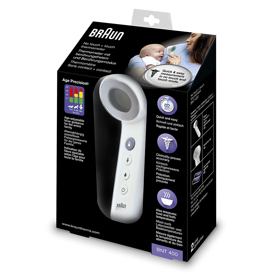 BRAUN Stirnthermometer BNT400WE Berührungsfrei, mit Age Precision