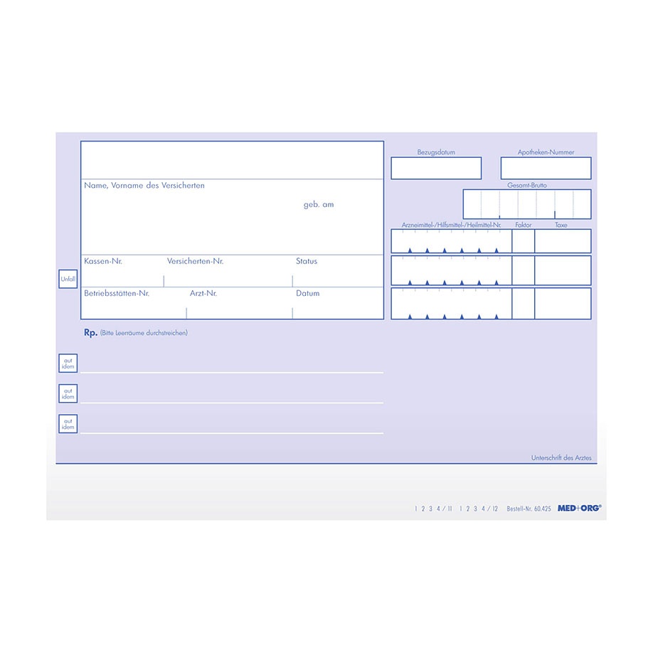 [MEO 60.425] Privatrezept-Formulare blau DIN A6 quer (500 Stck.)