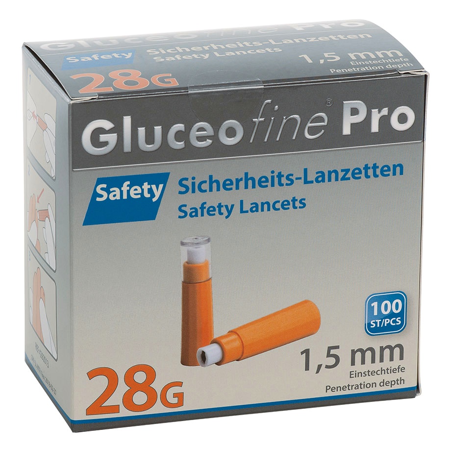 [MTD 4292013] Gluceofine Pro Safety Sicherheits Lanzetten 28 G x 1,5 mm (100 Stck.)
