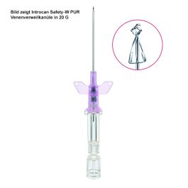 Introcan Safety-W PUR Venenverweilkanüle 20 G, 1,1 mm, rosa/weiß 25 mm Stichlänge