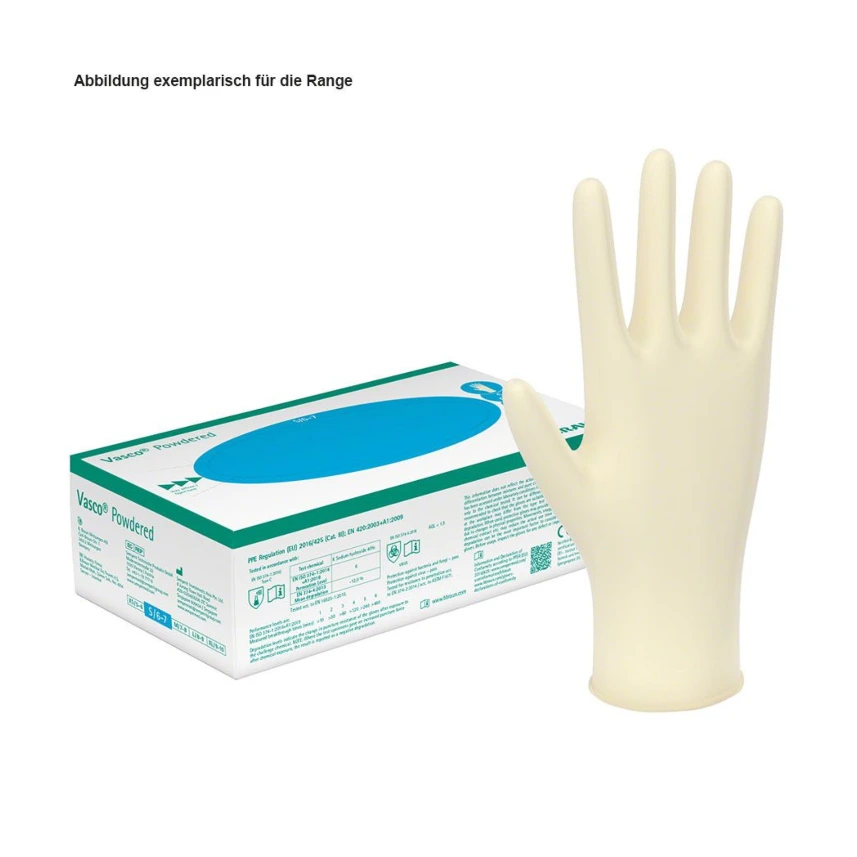 [PET 6066542] Vasco powdered Untersuchungshandschuhe Hell, Latex, mittel (100 Stck.)