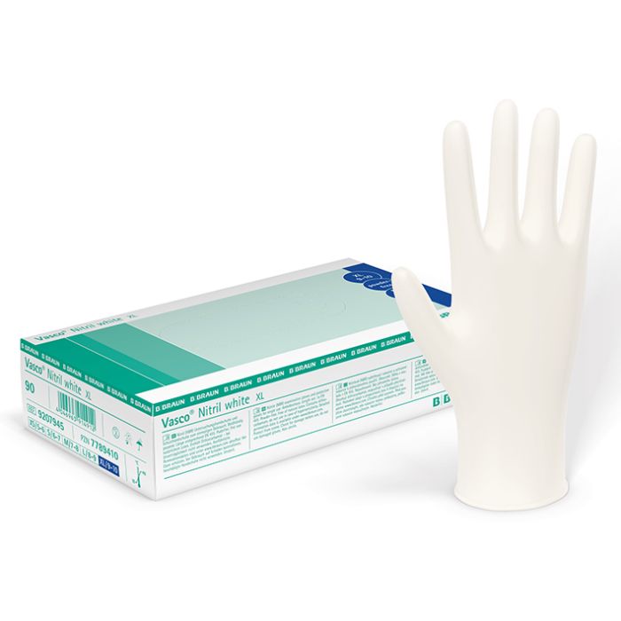 [PET 9207937] Vasco Nitril white U.-Handschuhe PF, Gr. L, unsteril (100 Stck.)