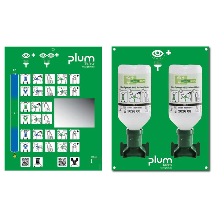 [PLU 4694] Plum Augenspülstation mit 2 Flaschen Inkl. Wandhalter, Piktogramm und Spiegel