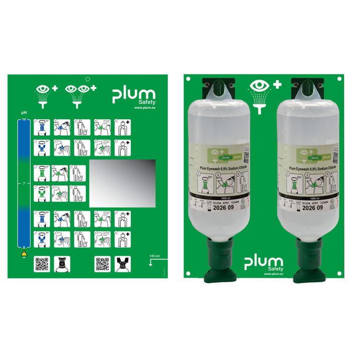 [PLU 4708] Plum Augenspülstation Maxi mit 2 Flaschen, inkl. Wandhalter, Piktogramm