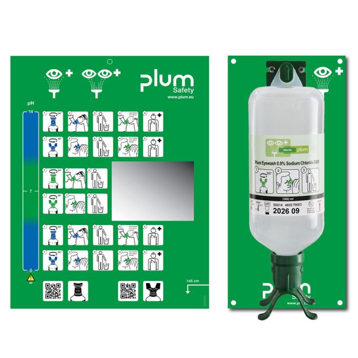 Plum Augenspülstation Duo mit 1 Flasche inkl. Wandhalter, Piktogramm