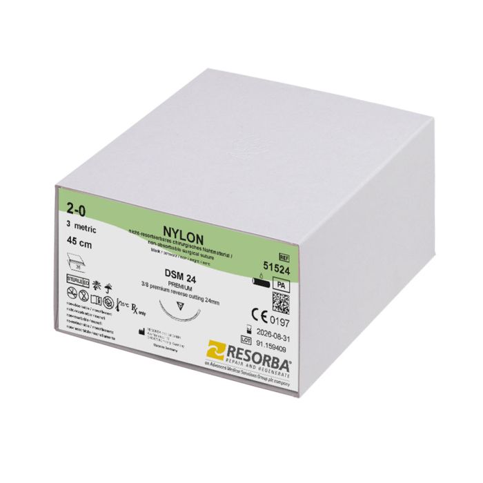 [RES 51524] NYLON DSM 24 2/0=3 schwarz monofil Nahtmaterial Fadenlänge 45 cm (36 Stck.)