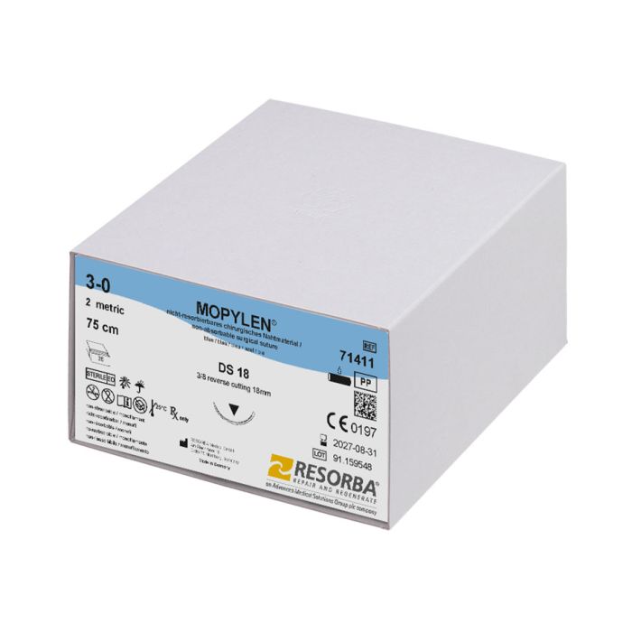 [RES 71411] MOPYLEN DS 18 3/0=2 blau monofil Nahtmaterial Fadenlänge 75 cm (36 Stck.)