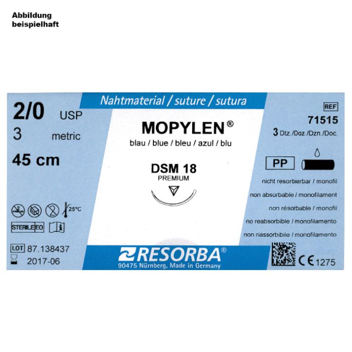 MOPYLEN DSM 18 4/0=1,5 blau monofil Nahtmaterial Fadenlänge 45 cm (36 Stck.)