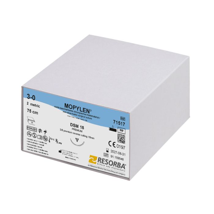 MOPYLEN DSM 18 3/0=2 blau monofil Nahtmaterial Fadenlänge 75 cm (36 Stck.)